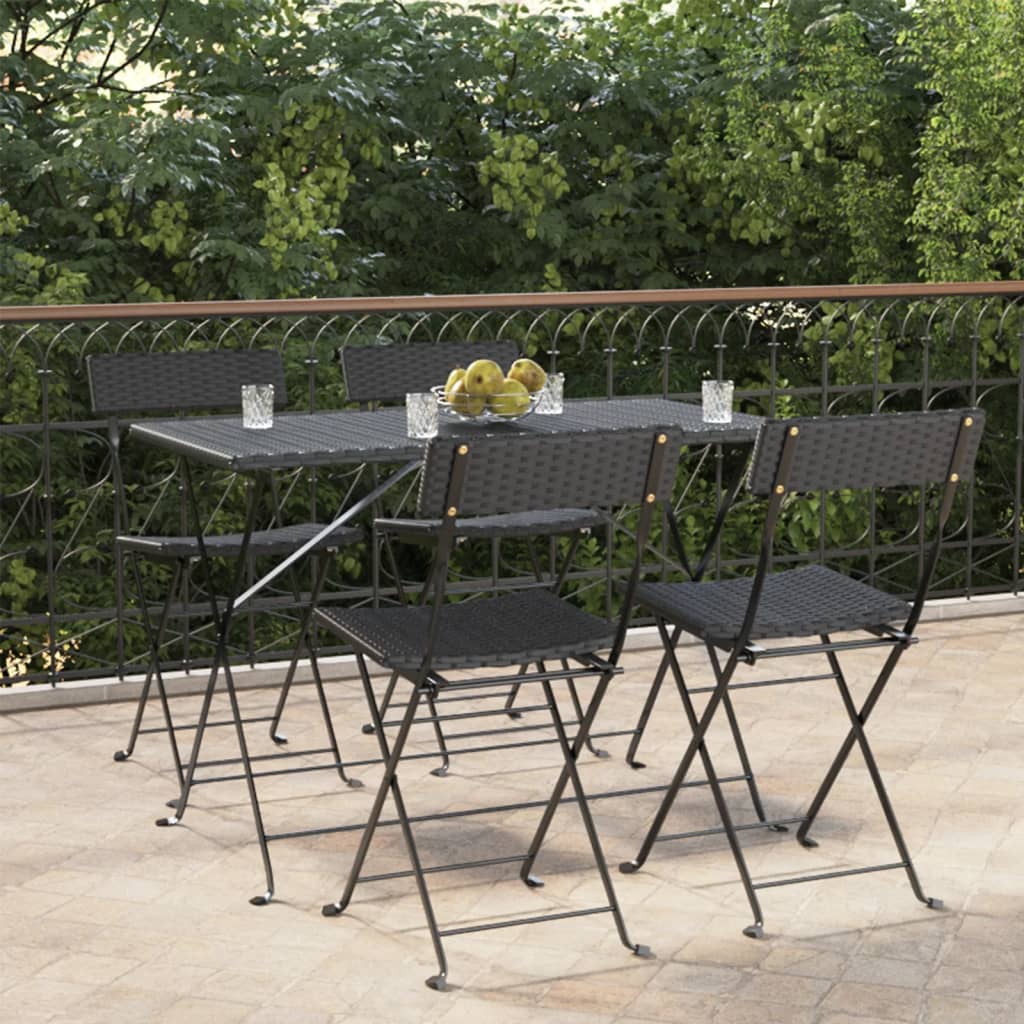 Folding Bistro Chairs 4 pcs Black Poly Rattan and Steel - The Home Maker