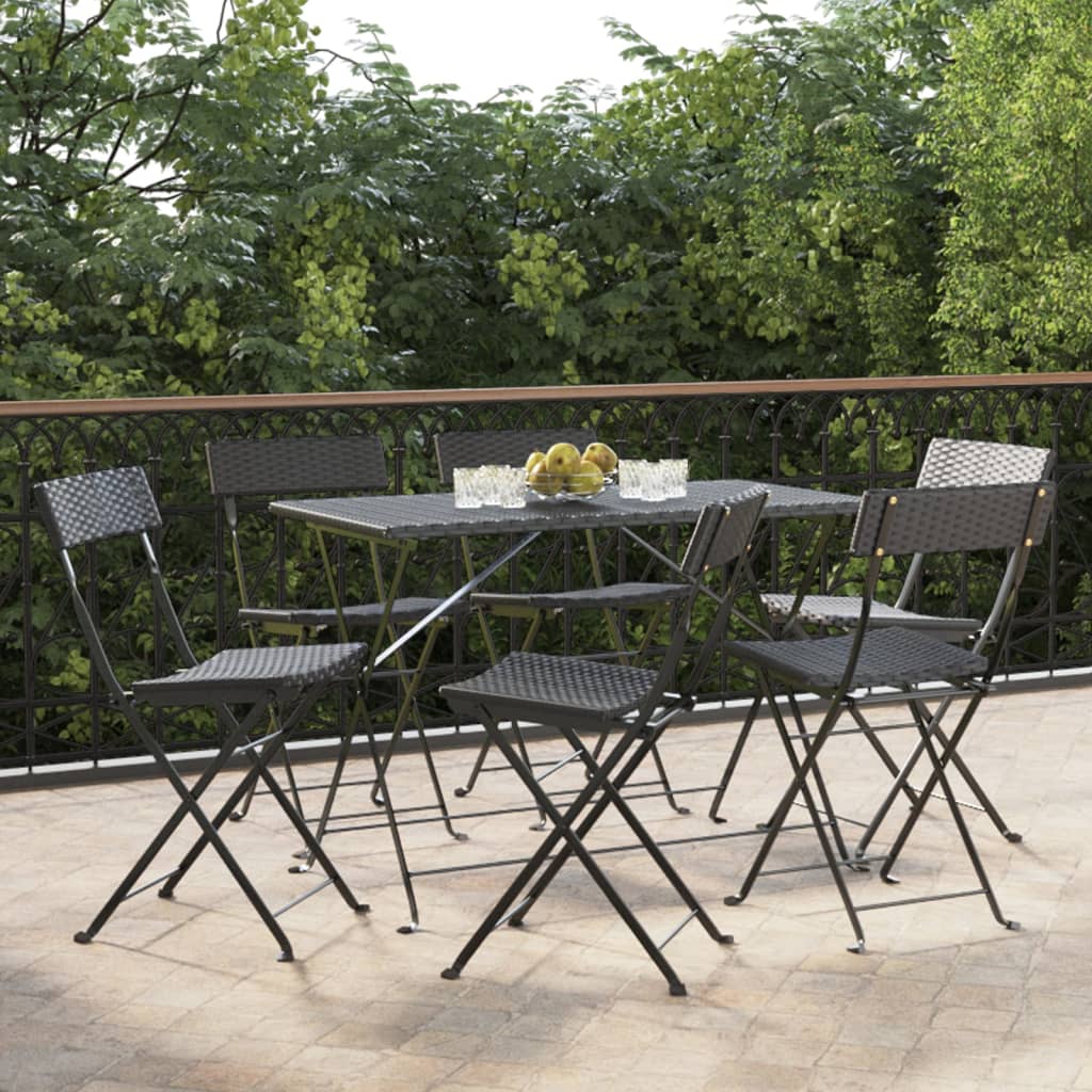 Folding Bistro Chairs 6 pcs Black Poly Rattan and Steel - Sid & Sam