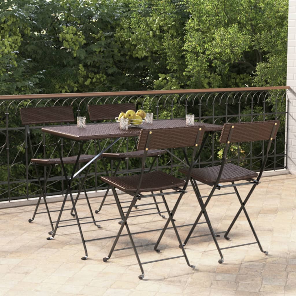 Folding Bistro Chairs 4 pcs Brown Poly Rattan and Steel - Sid & Sam