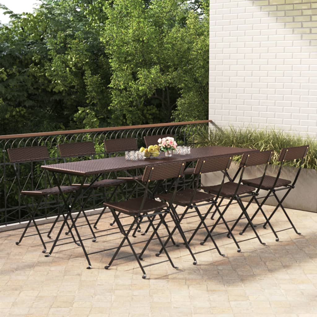 Folding Bistro Chairs 8 pcs Brown Poly Rattan and Steel - Casper Homes