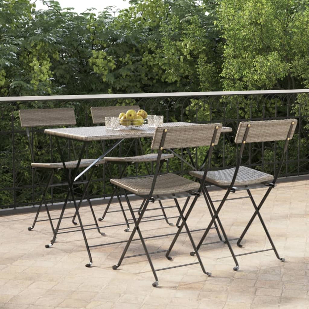 Folding Bistro Chairs 4 pcs Grey Poly Rattan and Steel - Merlin Deals