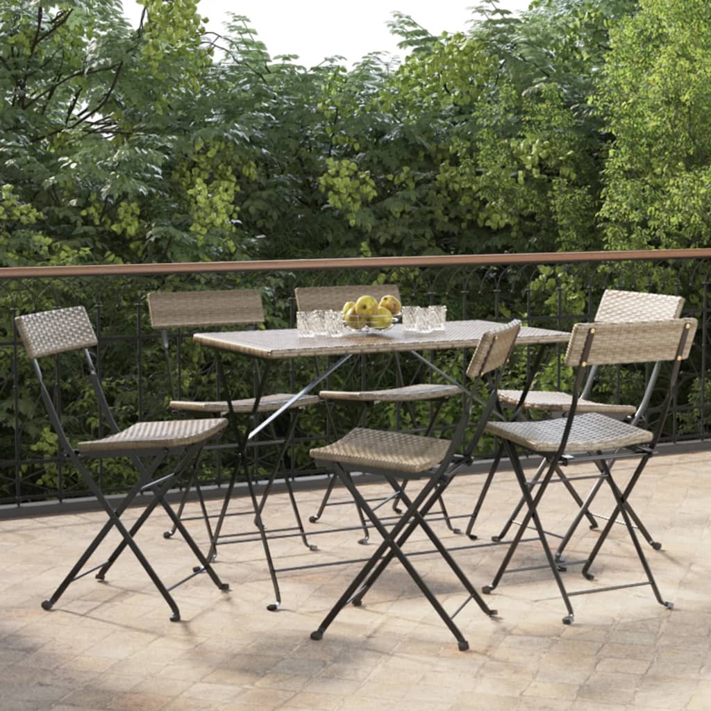 Folding Bistro Chairs 6 pcs Grey Poly Rattan and Steel - The Home Maker