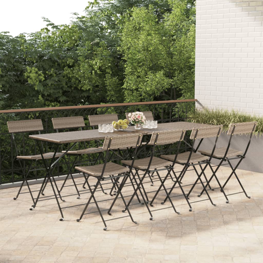 Folding Bistro Chairs 8 pcs Grey Poly Rattan and Steel - R and M Furniture