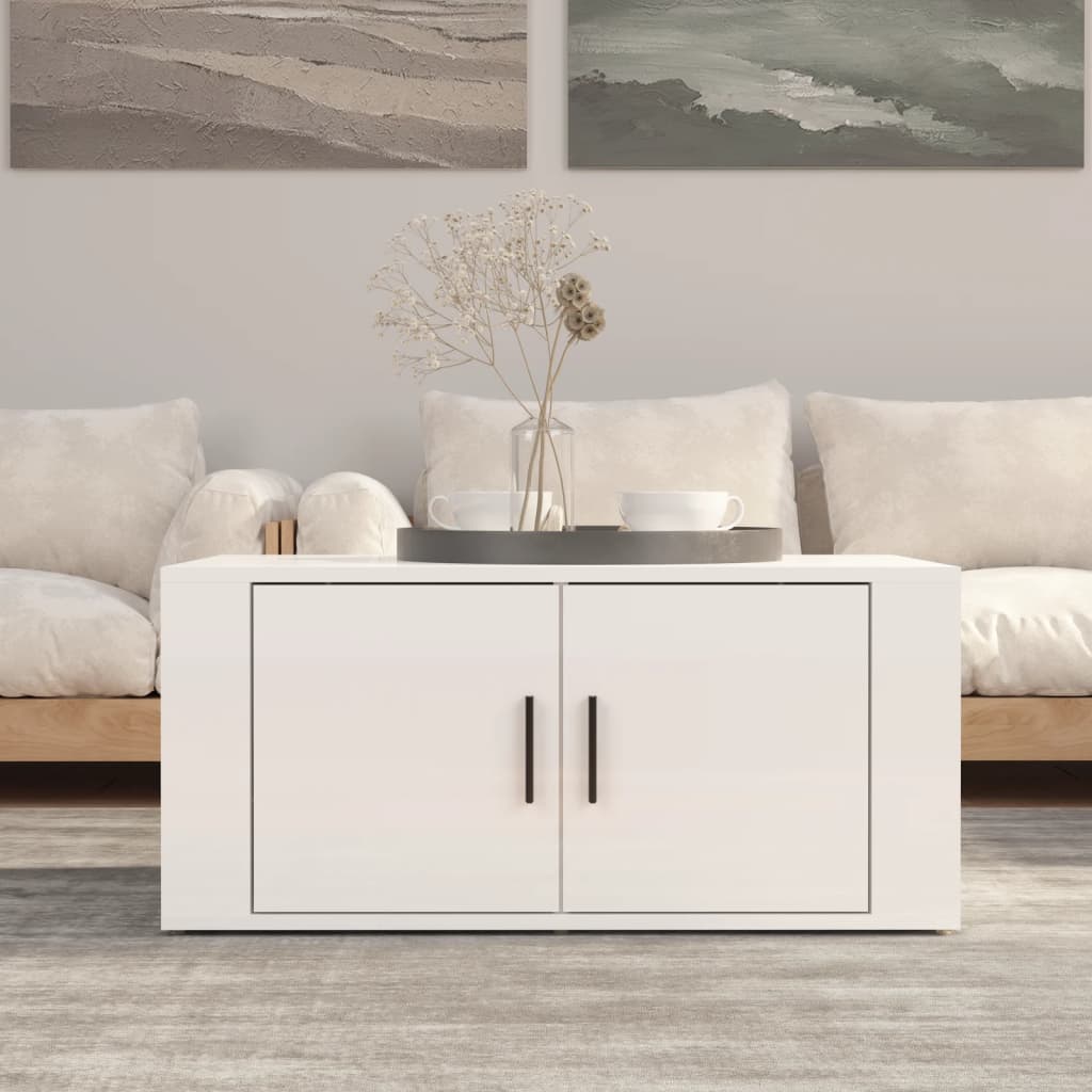Coffee Table High Gloss White 80x50x36 cm Engineered Wood - Decor Base