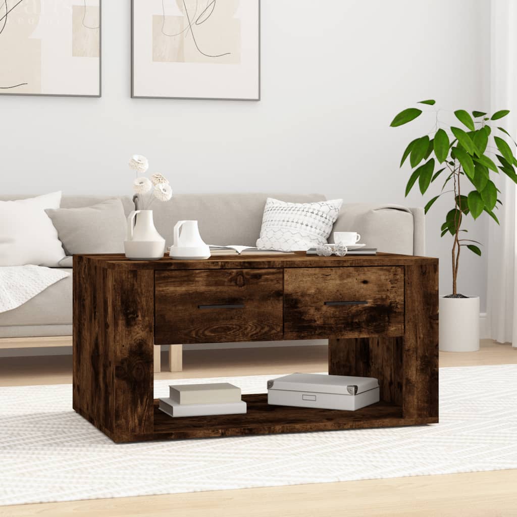 Coffee Table Smoked Oak 80x50x40 cm Engineered Wood - R and M Furniture