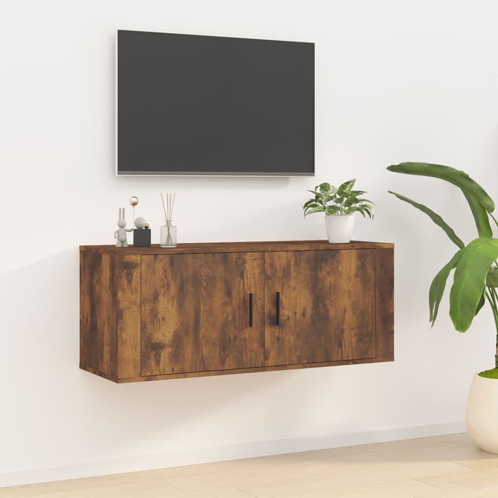 Wall Mounted TV Cabinet Smoked Oak 100x34.5x40 cm - Discount Dealers