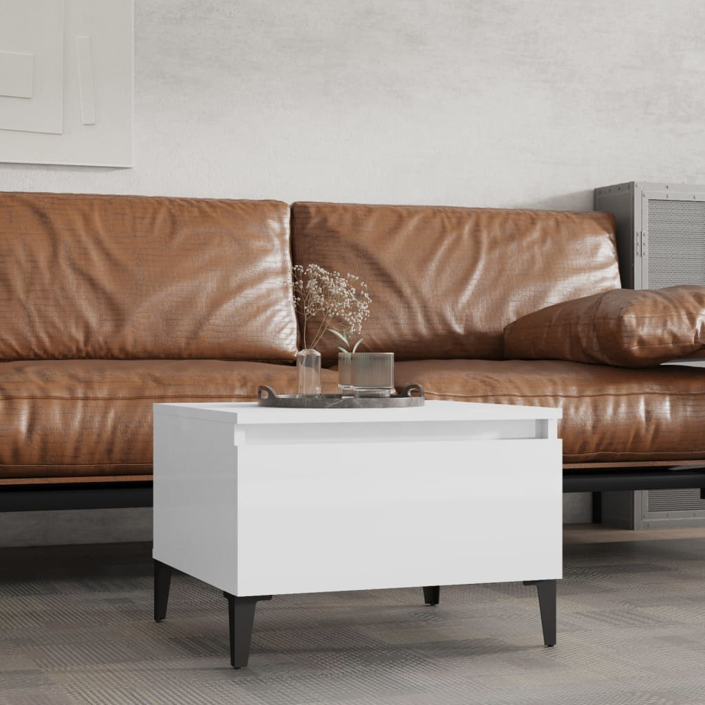 Side Table High Gloss White 50x46x35 cm Engineered Wood - Decor Base