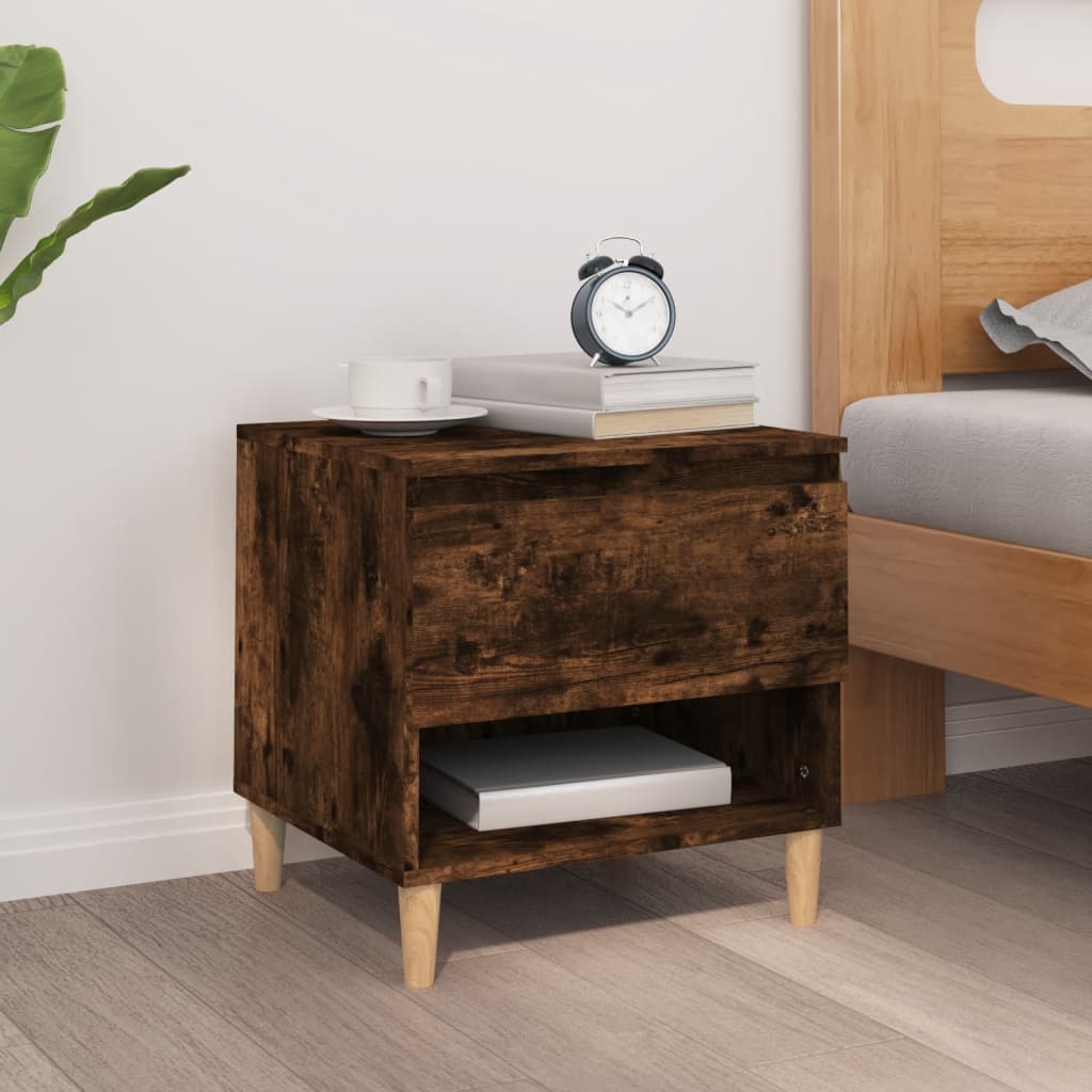 Bedside Table - CHARLOT Nightstand Smoked Oak 50cm - Unbeatable Bargains