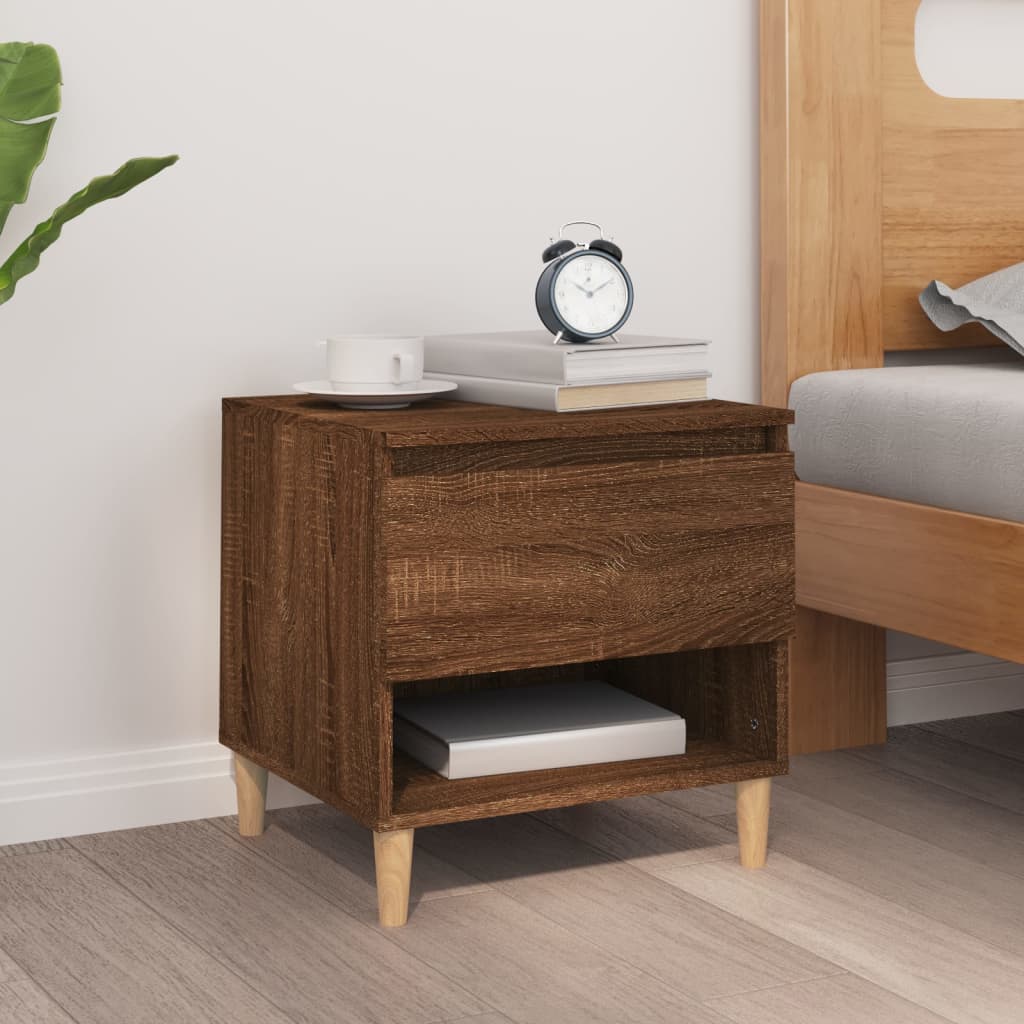 Bedside Table - CHARLOT Nightstand Brown Oak 50cm - Design Hut