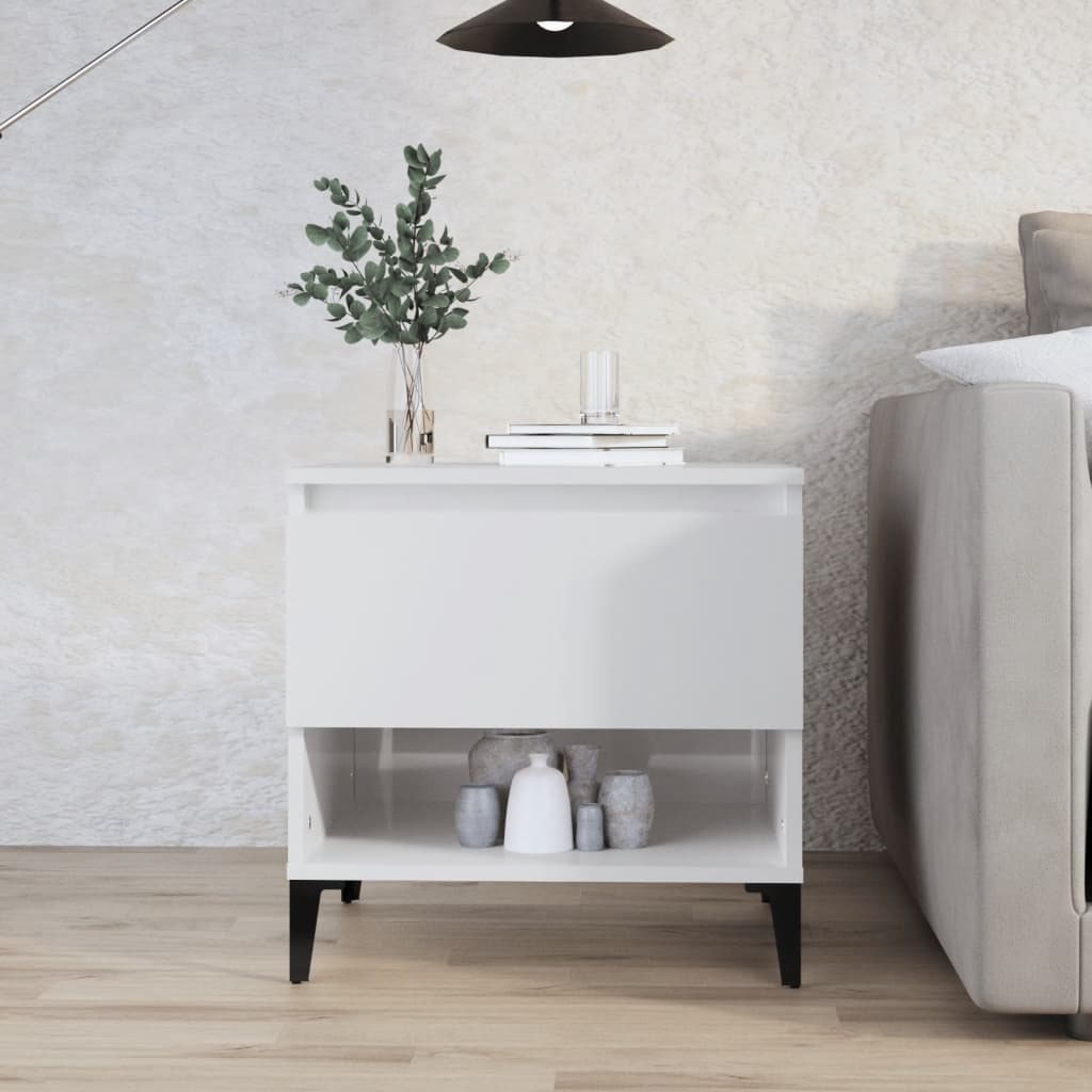 Side Table High Gloss White 50x46x50 cm Engineered Wood - Design Hut