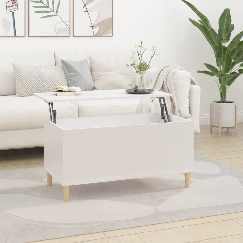 Coffee Table High Gloss White 90x44.5x45 cm Engineered Wood - Merkel Designers