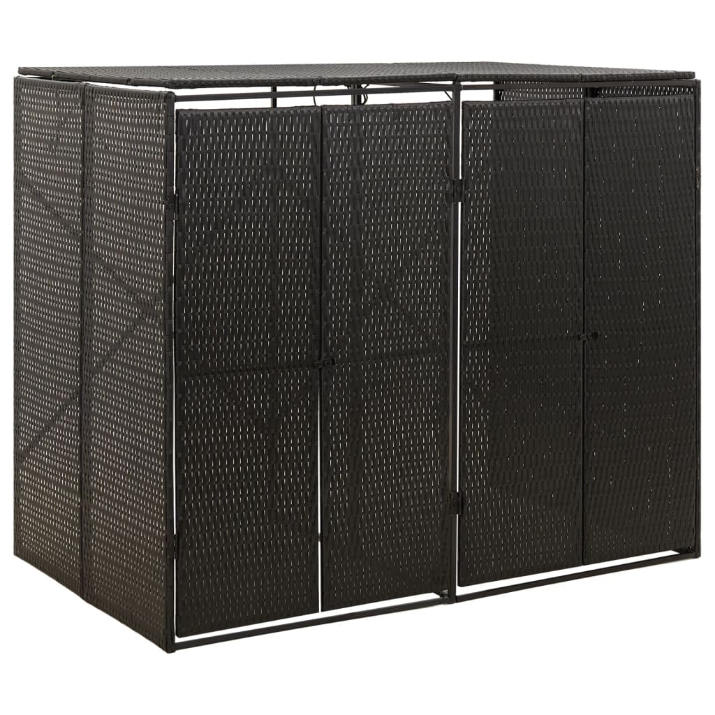 Double Wheelie Bin Shed Black 140x80x117 cm Poly Rattan - Merlin Deals