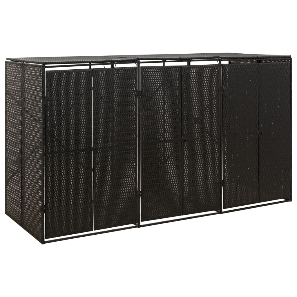 Triple Wheelie Bin Shed Black 207x80x117 cm Poly Rattan - The Home Maker