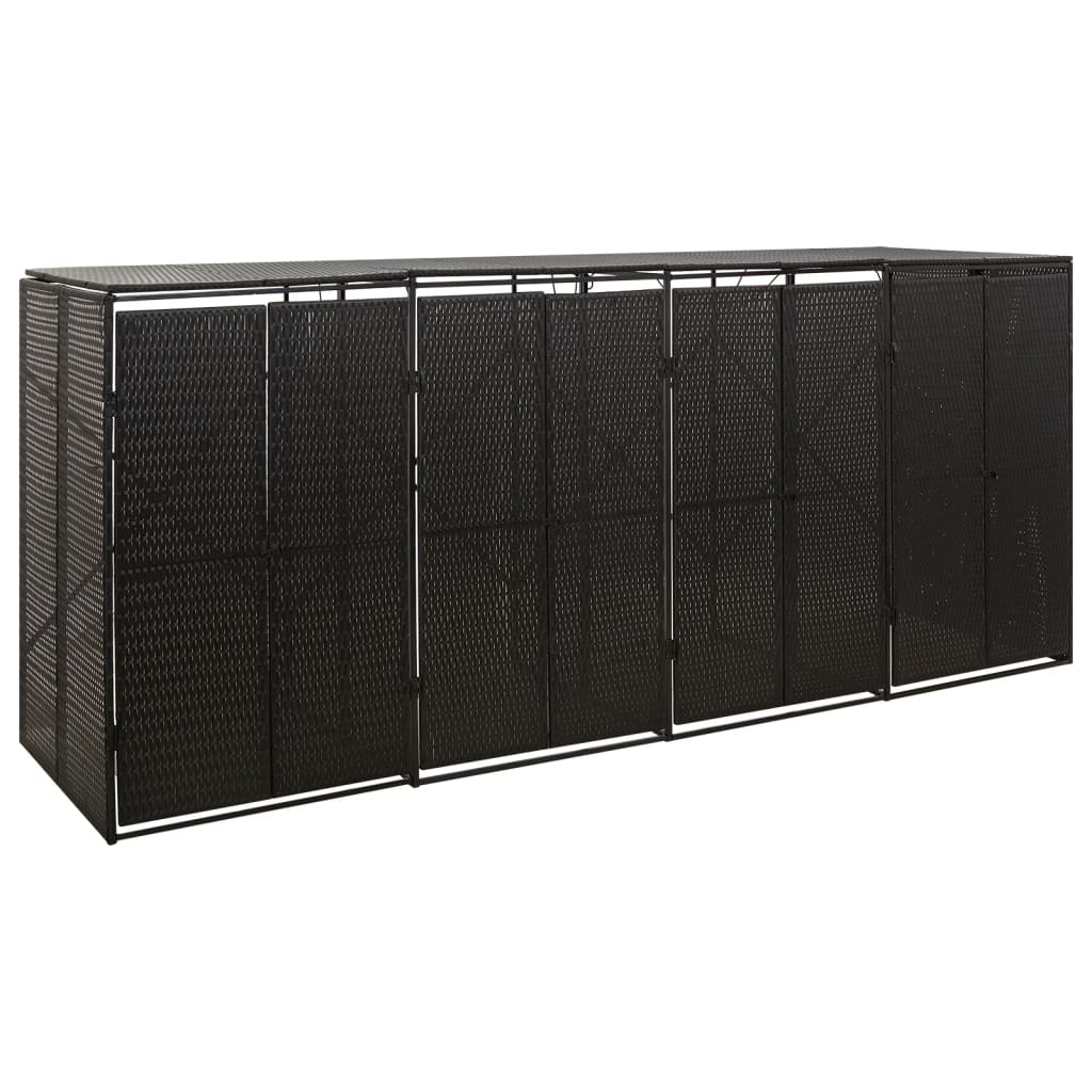Quadruple Wheelie Bin Shed Black 274x80x117 cm Poly Rattan - Merlin Deals