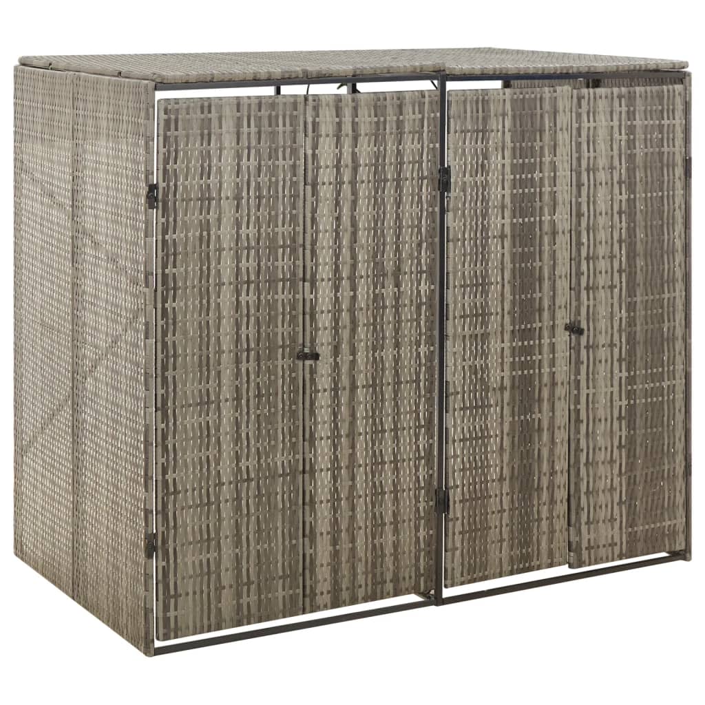 Double Wheelie Bin Shed Grey 140x80x117 cm Poly Rattan - Style and Chic