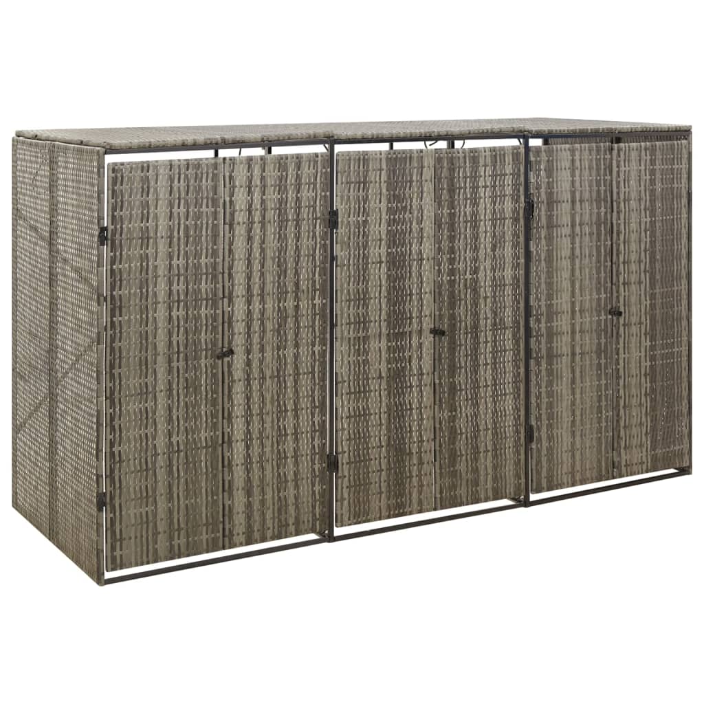 Triple Wheelie Bin Shed Grey 207x80x117 cm Poly Rattan - Millennium Furniture