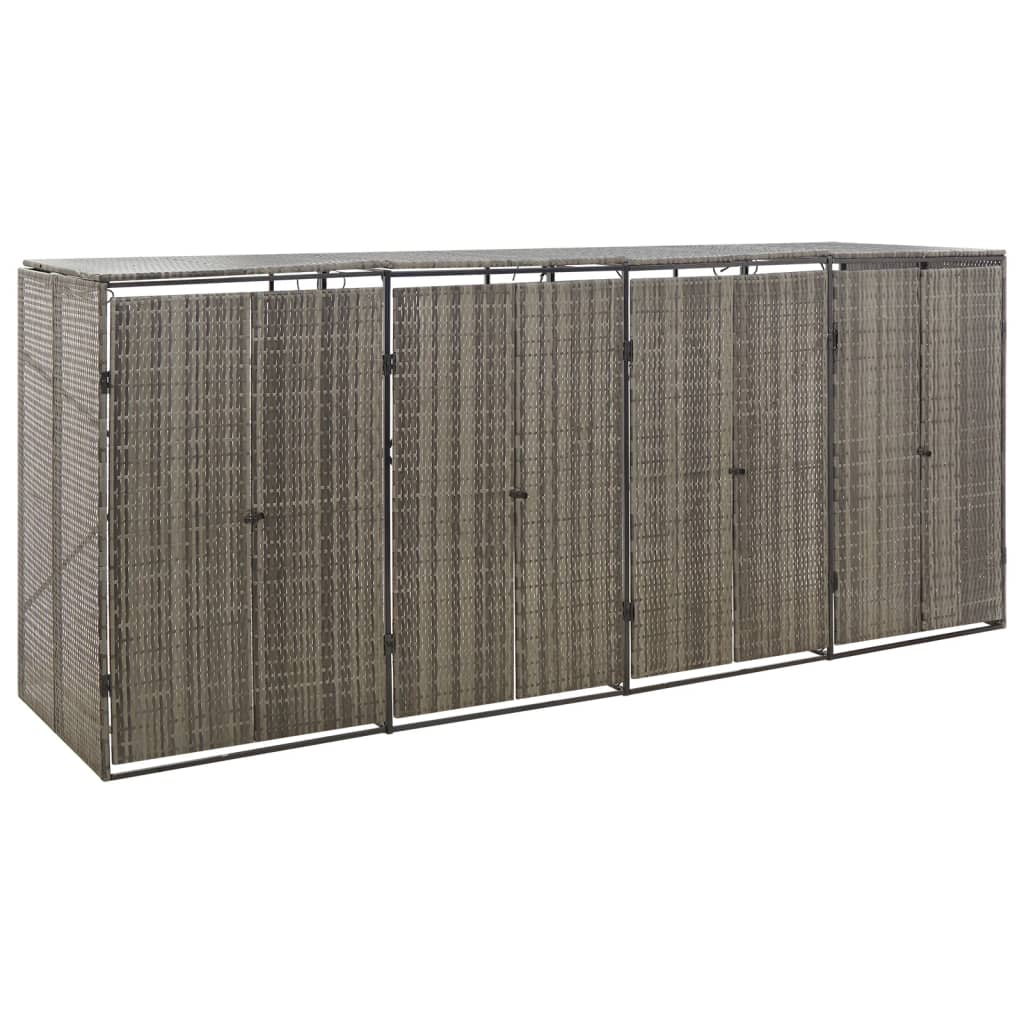 Quadruple Wheelie Bin Shed Grey 274x80x117 cm Poly Rattan - Style and Chic
