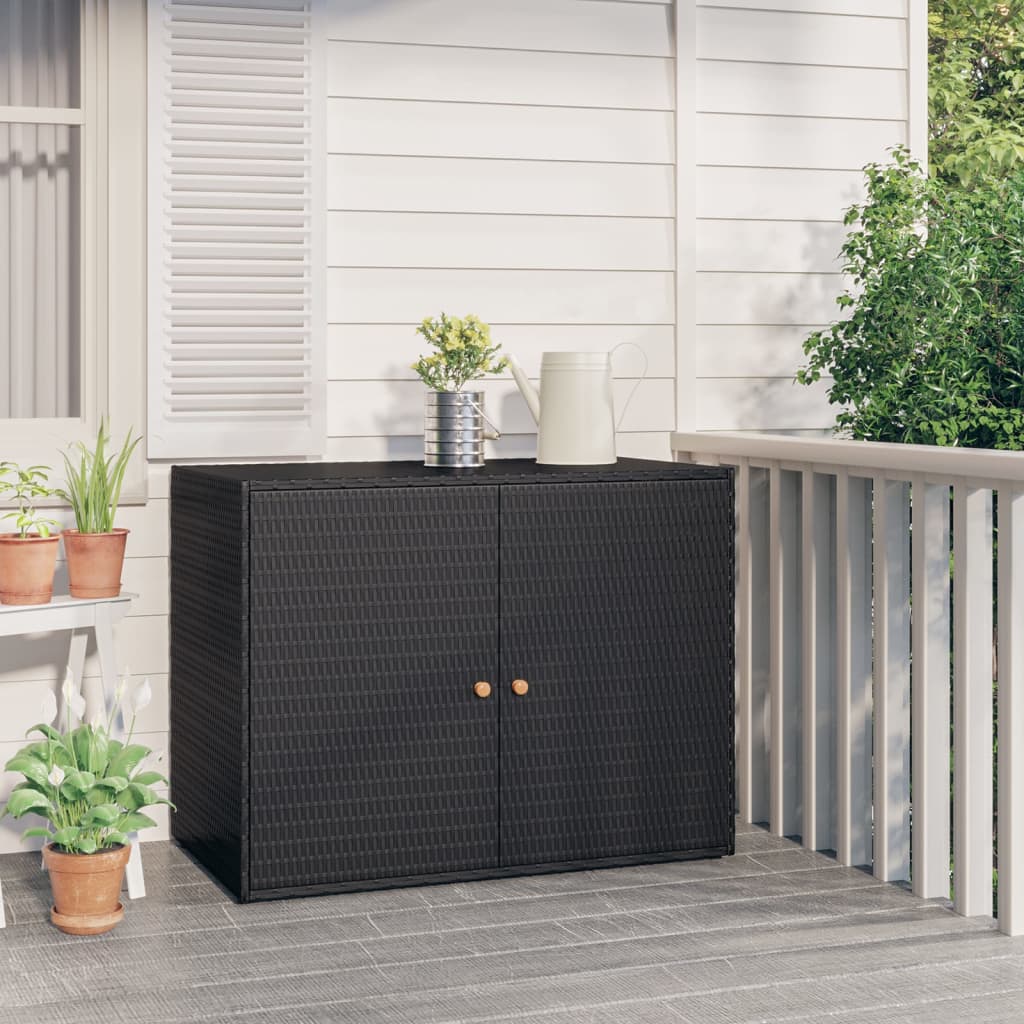Garden Storage Cabinet Black 100x55.5x80 cm Poly Rattan - Merkel Designers
