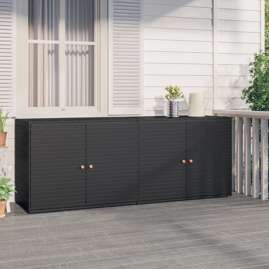 Garden Storage Cabinet Black 198x55.5x80 cm Poly Rattan - Millennium Furniture