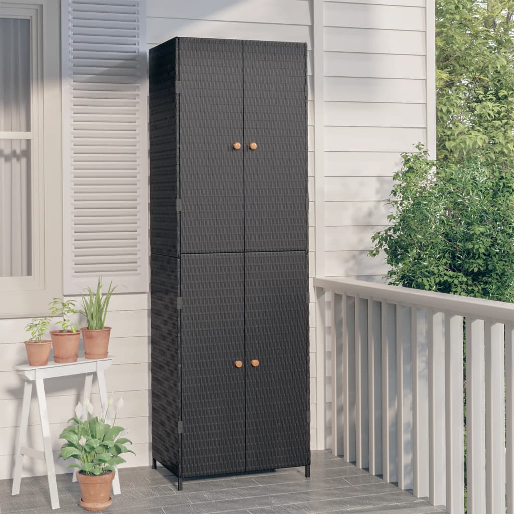 Garden Storage Cabinet Black 59x40x180 cm Poly Rattan - All Things Good