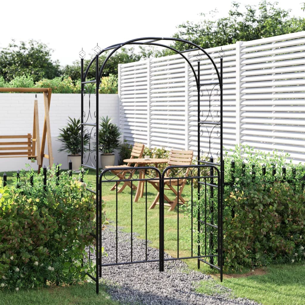 Garden Arch with Gate Black 108x45x235 cm Steel - Merlin Deals