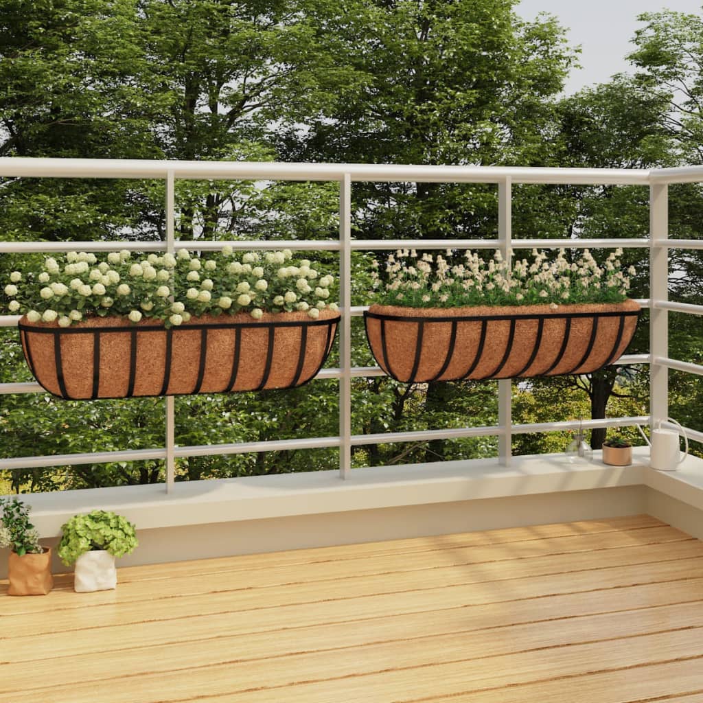 Wall Troughs 2 pcs with Coco Liners Black 61x19x16 cm Steel - Casper Homes