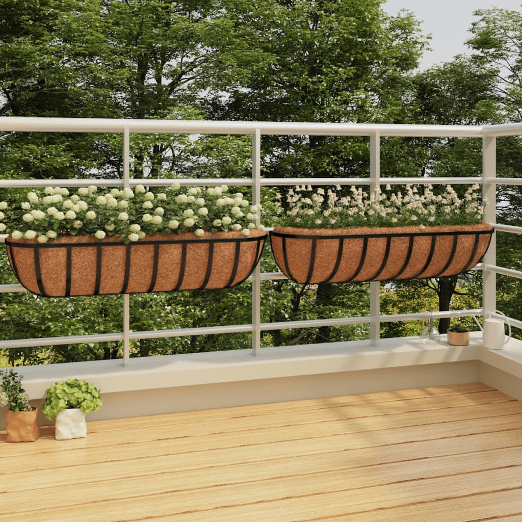 Wall Troughs 2 pcs with Coco Liners Black 91x20x23 cm Steel - Sid & Sam
