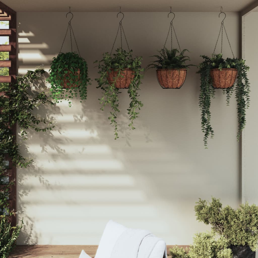 Hanging Planters 4 pcs with Coco Liners Black Ã ̃ 30x52 cm Steel - R and M Furniture