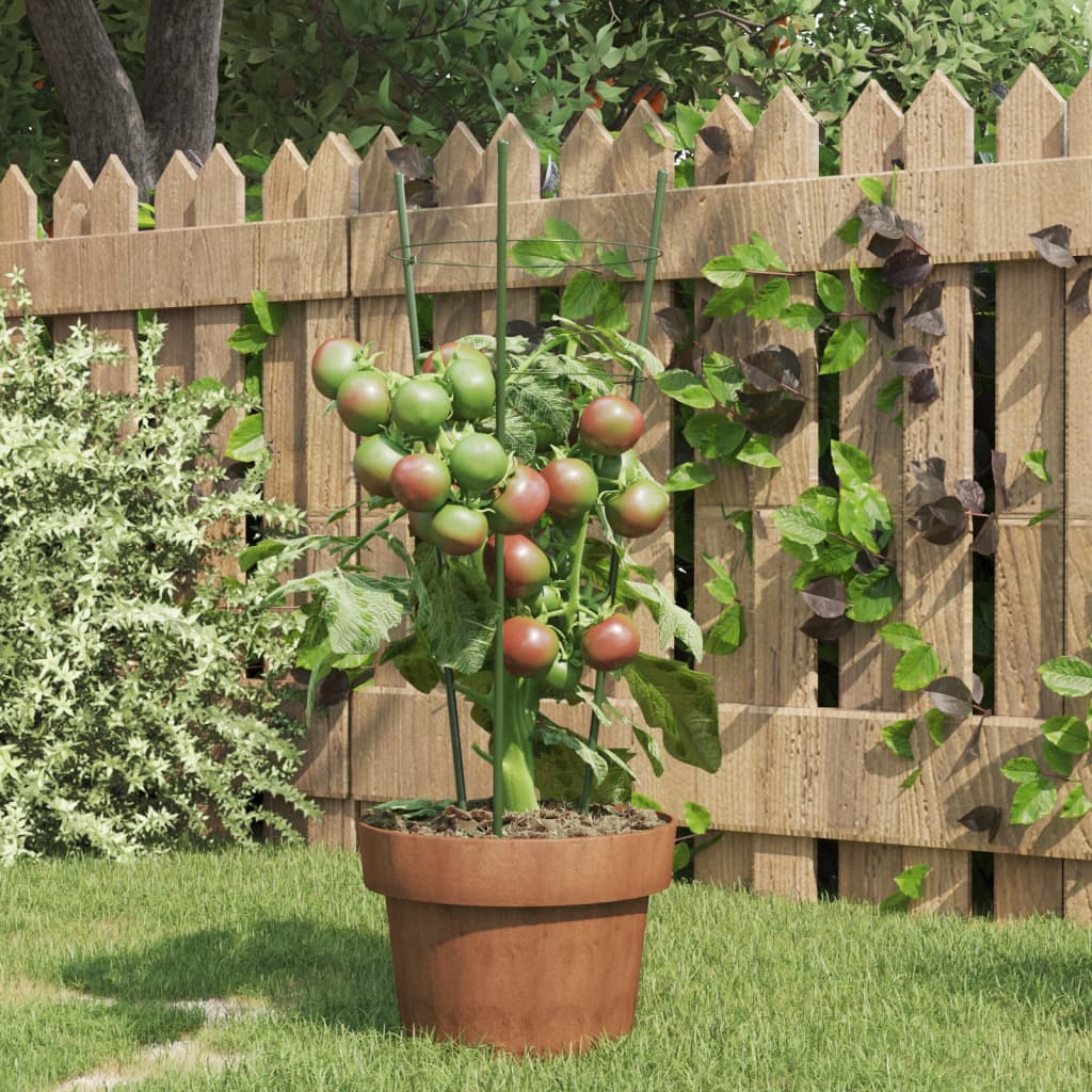 Garden Plant Supports with 3 Rings 5 pcs Green 45 cm Steel - The Home Maker