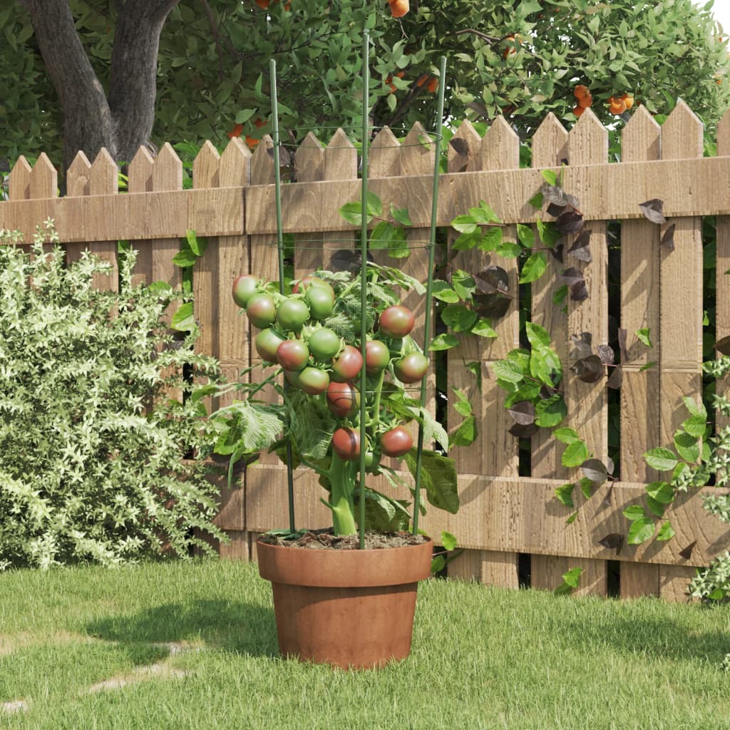 Garden Plant Supports with 3 Rings 5 pcs Green 60 cm Steel - Unbeatable Bargains