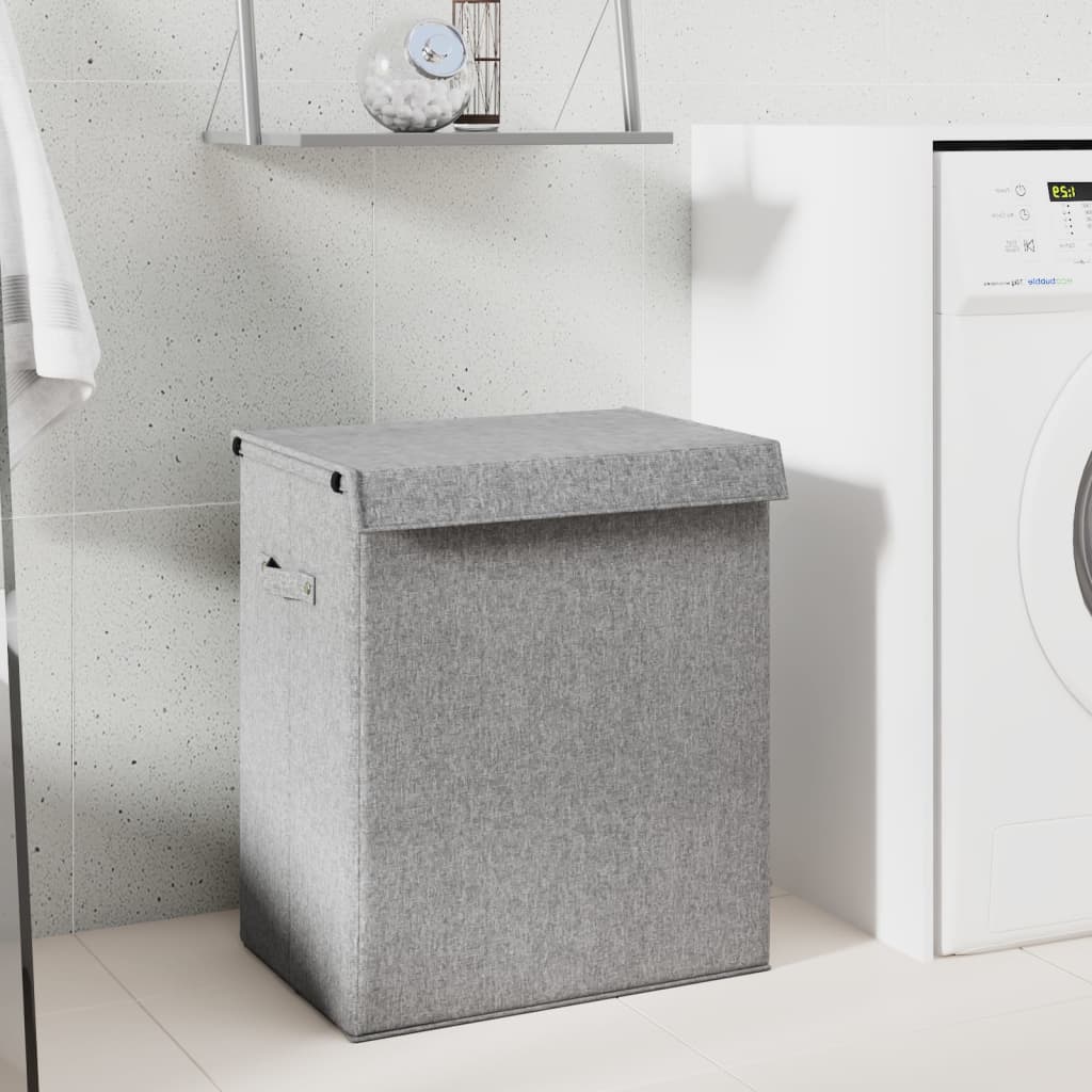 Foldable Laundry Hamper Grey 51x34.5x59 cm Faux Linen Fabric - R and M Furniture
