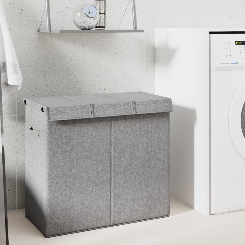 Foldable Laundry Hamper Grey 64.5x34.5x59 cm Faux Linen Fabric - Unbeatable Bargains