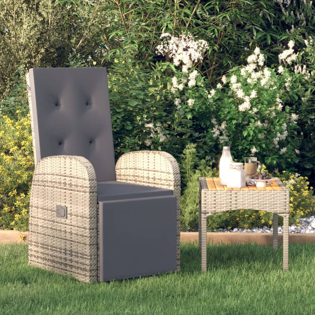 Reclining Garden Chair with Cushions Grey Poly Rattan - Direct Imports