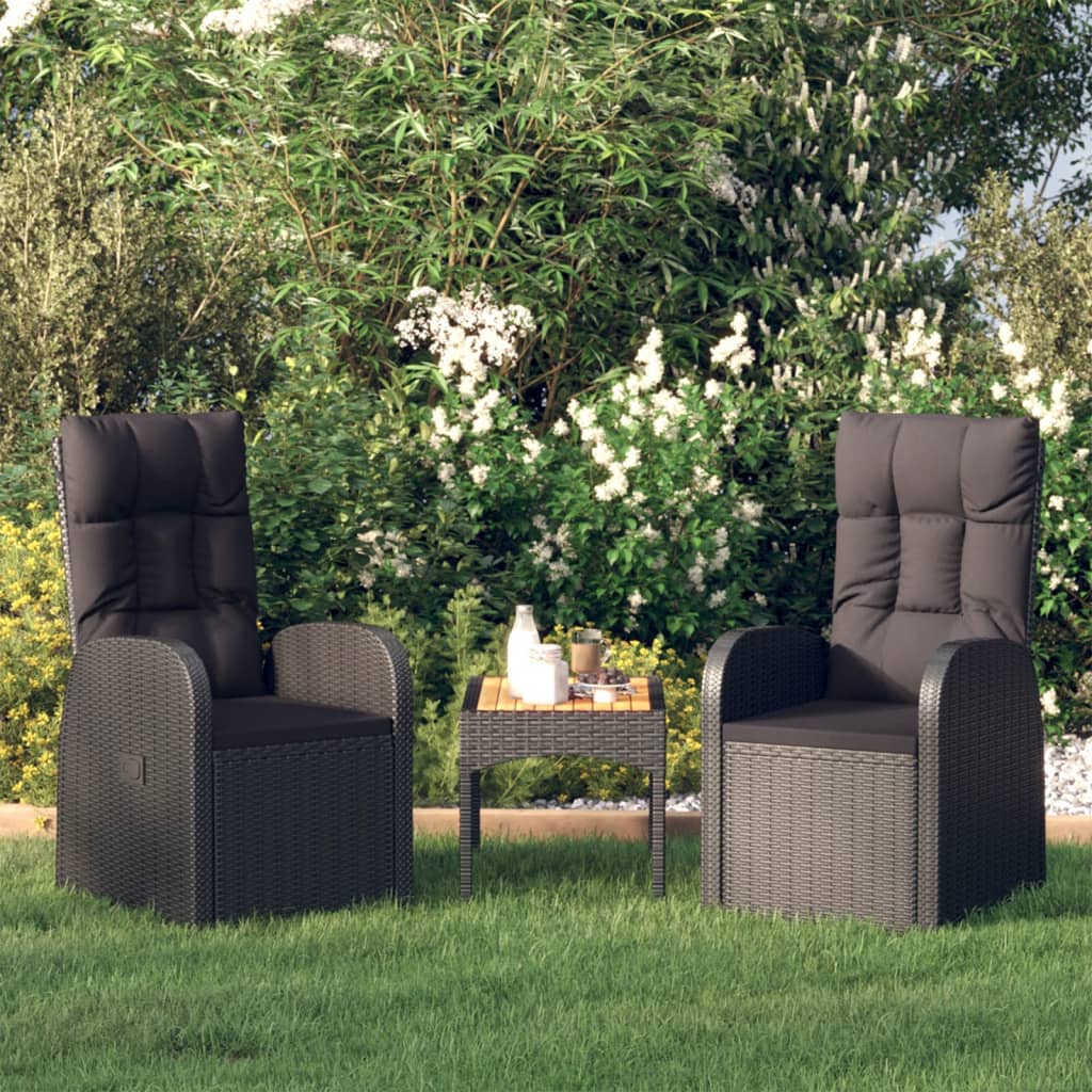 Reclining Garden Chairs with Cushions 2 pcs Black Poly Rattan - Merlin Deals