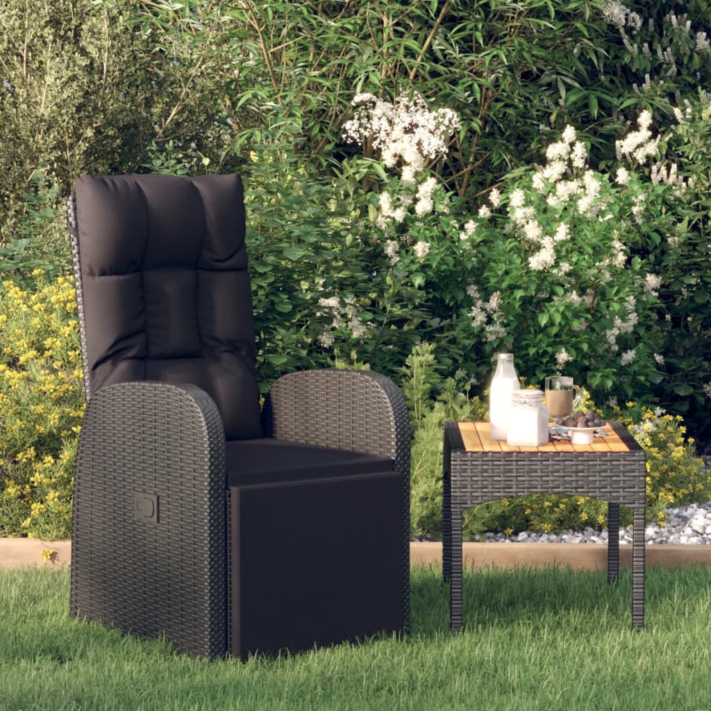 Reclining Garden Chair with Cushions Black Poly Rattan - The Home Maker