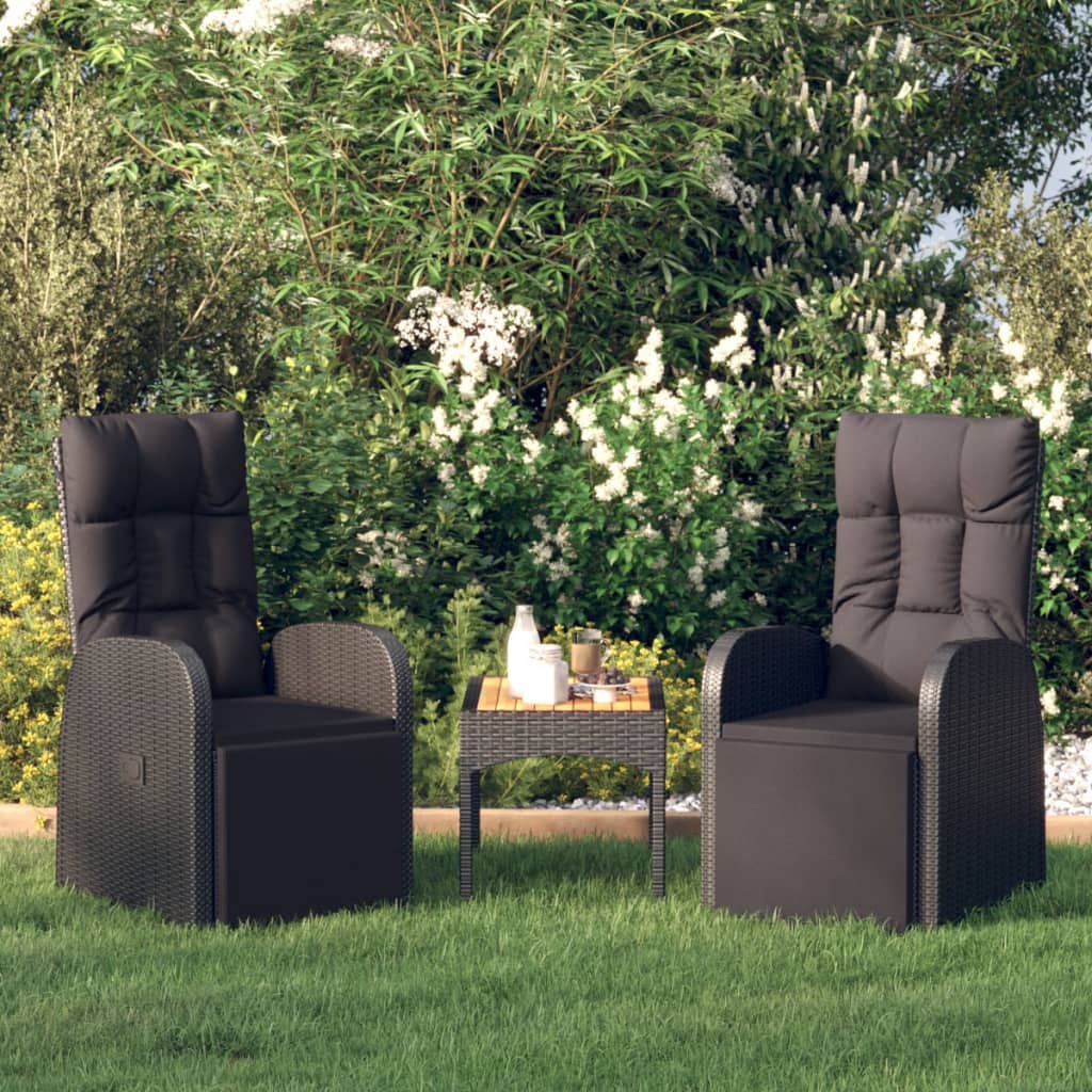 Reclining Garden Chairs with Cushions 2 pcs Black Poly Rattan - Merkel Designers