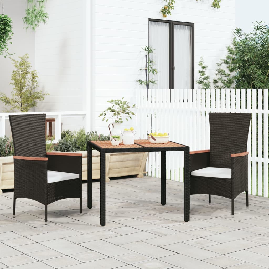 Garden Table with Wooden Top Black Poly Rattan&Solid Wood Acacia - Style and Chic