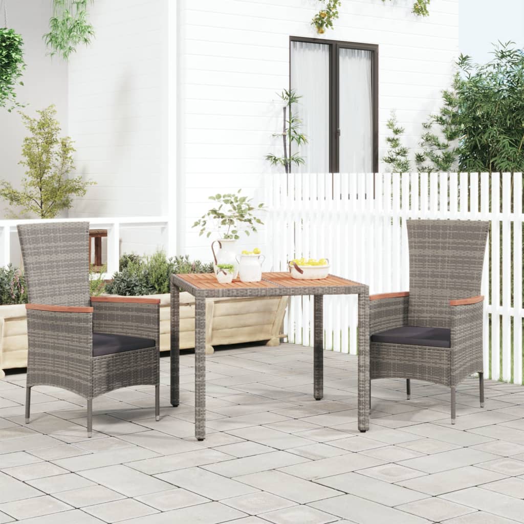 Garden Table with Wooden Top Grey Poly Rattan&Solid Wood Acacia - R and M Furniture