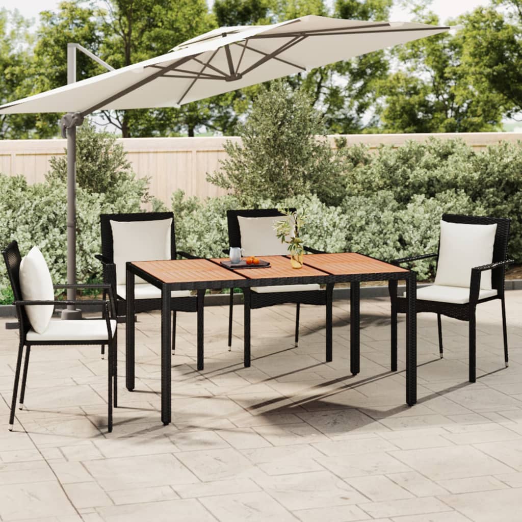 Garden Table with Wooden Top Black Poly Rattan&Solid Wood Acacia - Merlin Deals