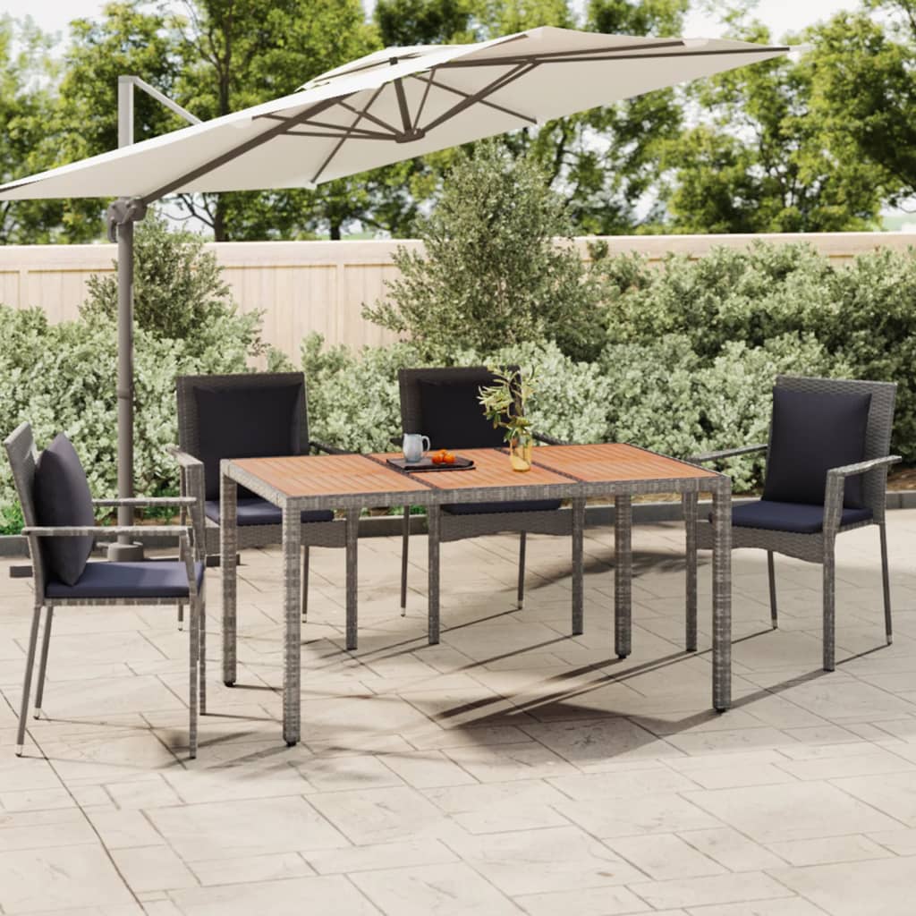 Garden Table with Wooden Top Grey Poly Rattan&Solid Wood Acacia - The Home Maker