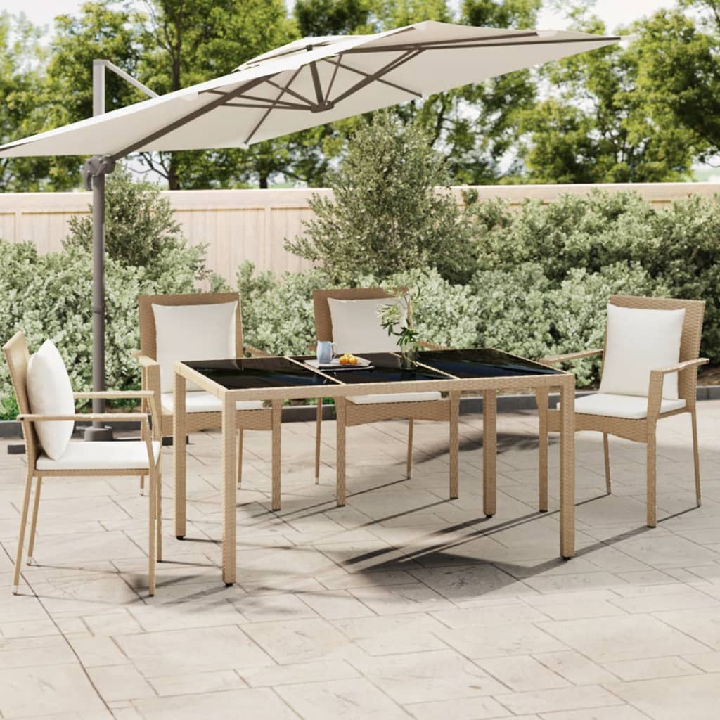 Garden Table with Glass Top Beige Poly Rattan&Tempered Glass - Merkel Designers