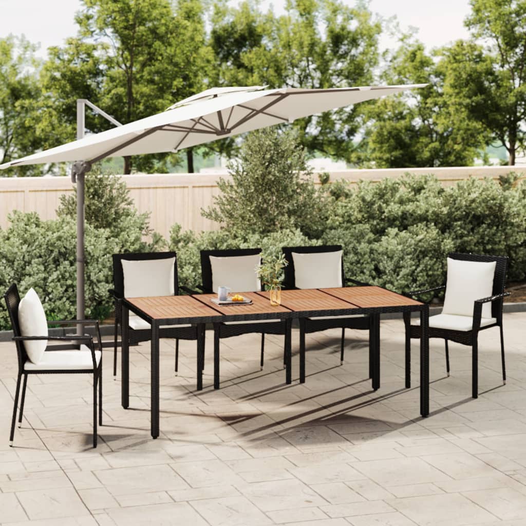Garden Table with Wooden Top Black Poly Rattan&Solid Wood Acacia - Direct Imports