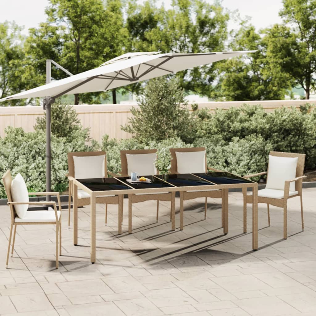 Garden Table with Glass Top Beige Poly Rattan&Tempered Glass - Millennium Furniture