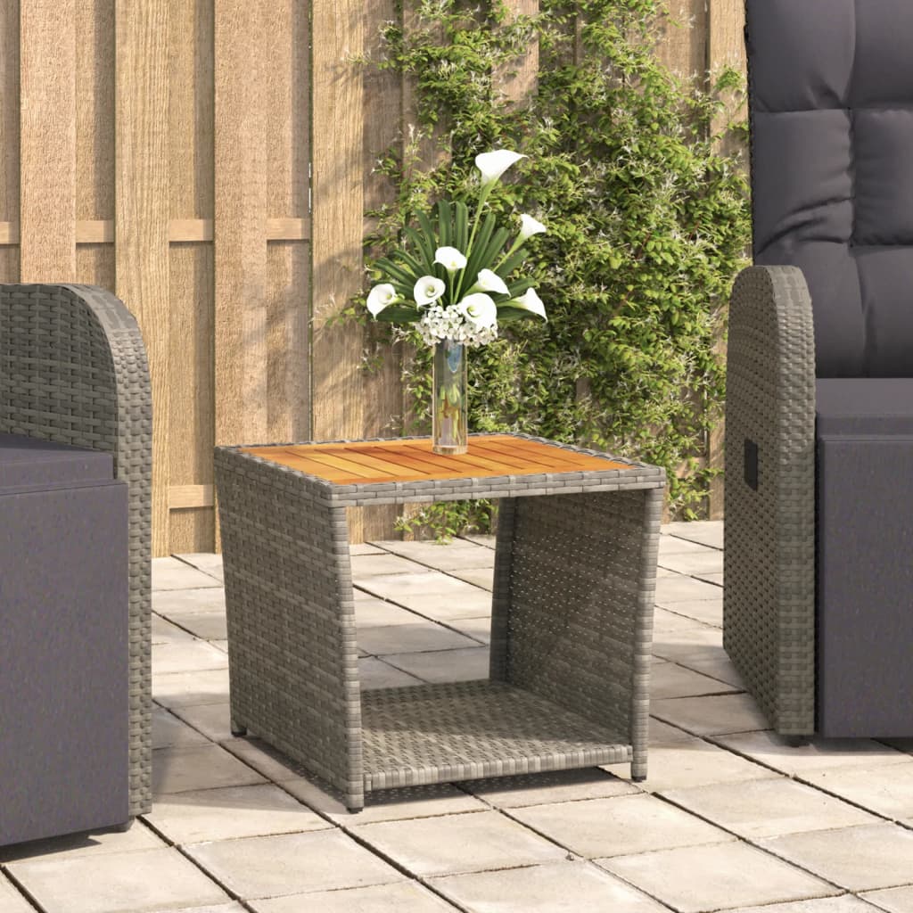 Tea Table with Wooden Top Grey Poly Rattan&Solid Wood Acacia - Decor Base