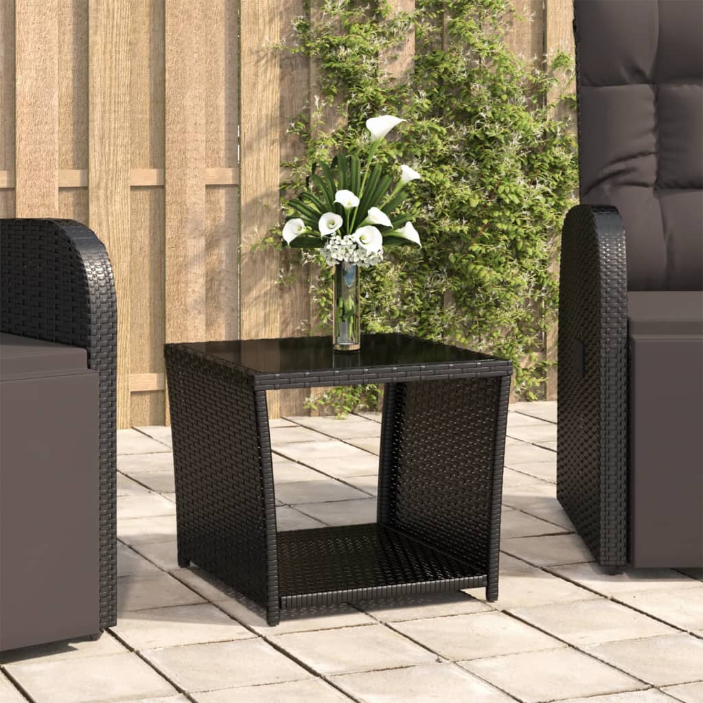 Tea Table with Glass Top Black Poly Rattan&Tempered Glass - Sid & Sam