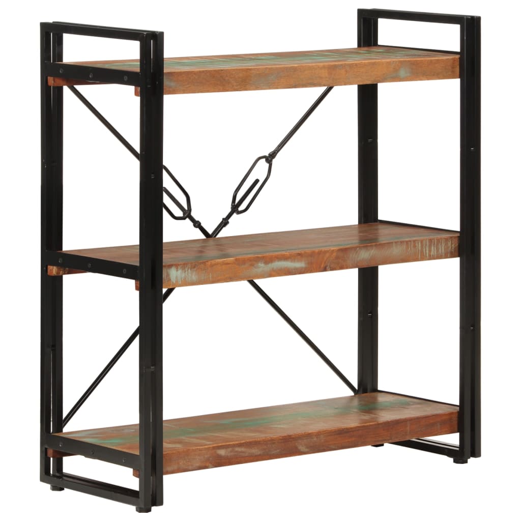 3-Tier Bookcase 77x30x80 cm Solid Wood Reclaimed and Iron - Unbeatable Bargains