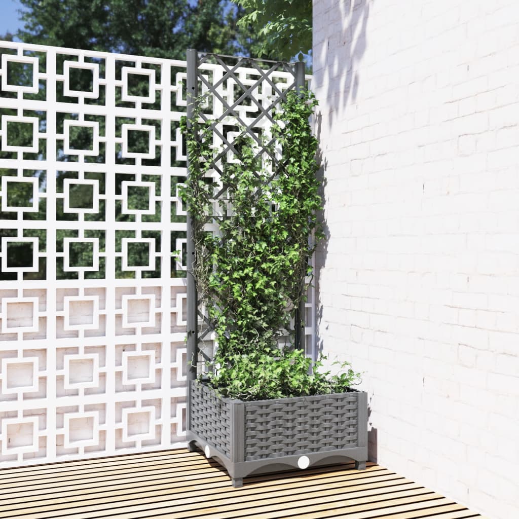 Garden Planter with Trellis Light Grey 40x40x121.5 cm PP - Direct Imports