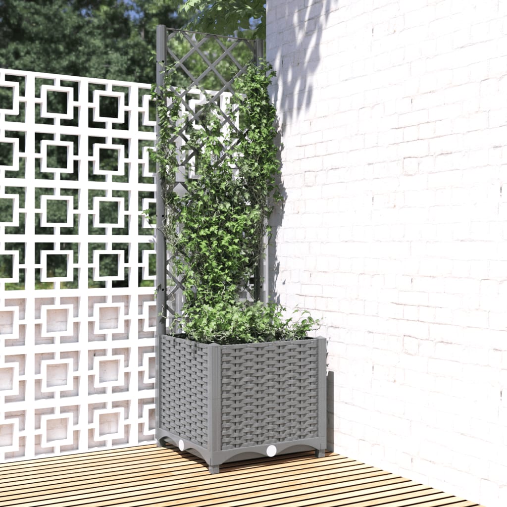 Garden Planter with Trellis Light Grey 40x40x136 cm PP - The Home Maker