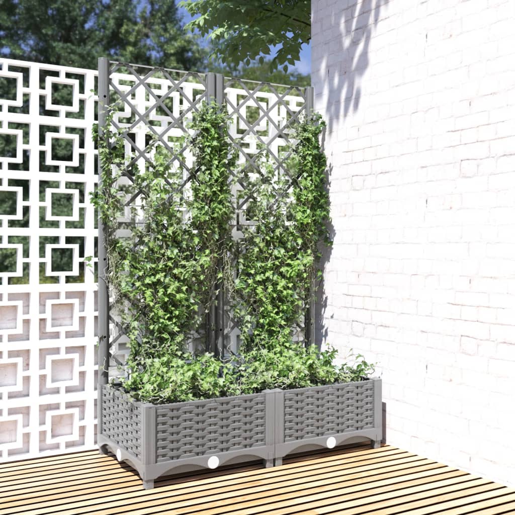 Garden Planter with Trellis Light Grey 80x40x121.5 cm PP - Merkel Designers