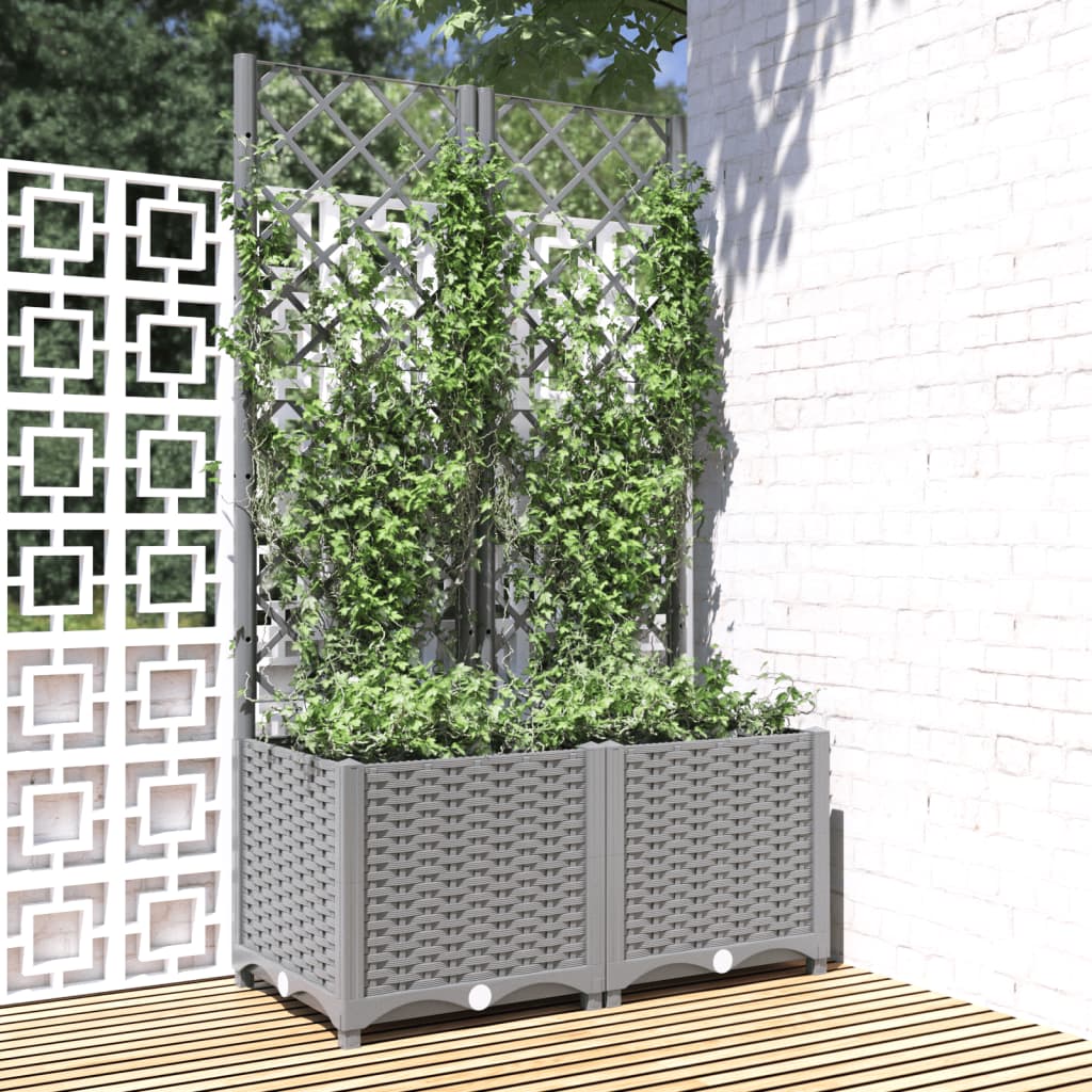 Garden Planter with Trellis Light Grey 80x40x136 cm PP - Brittle & Co
